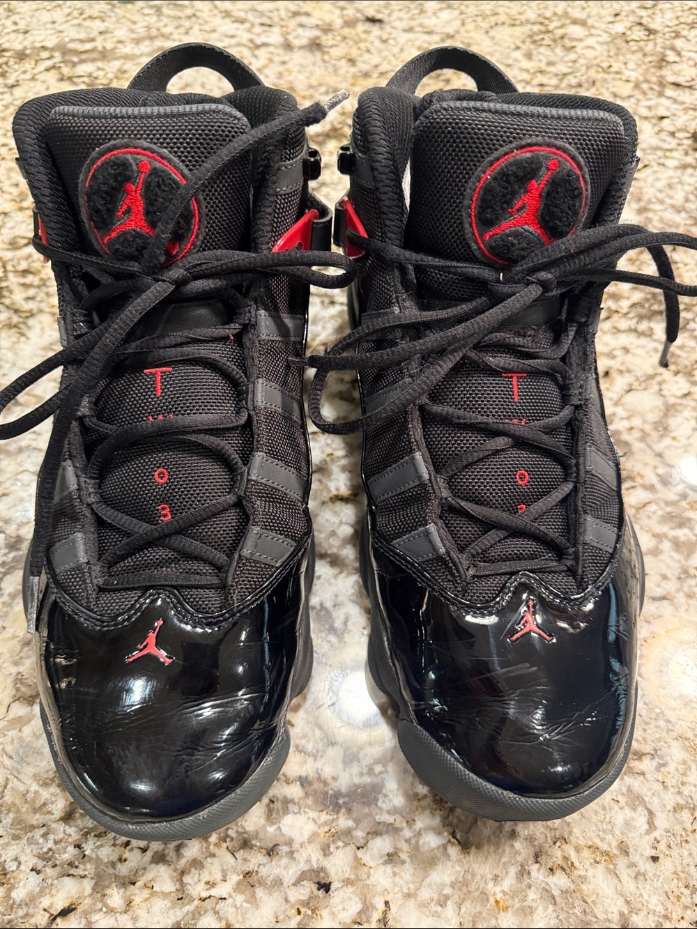 Jordan 6 ring TWO3 black patent red trim Sneakers